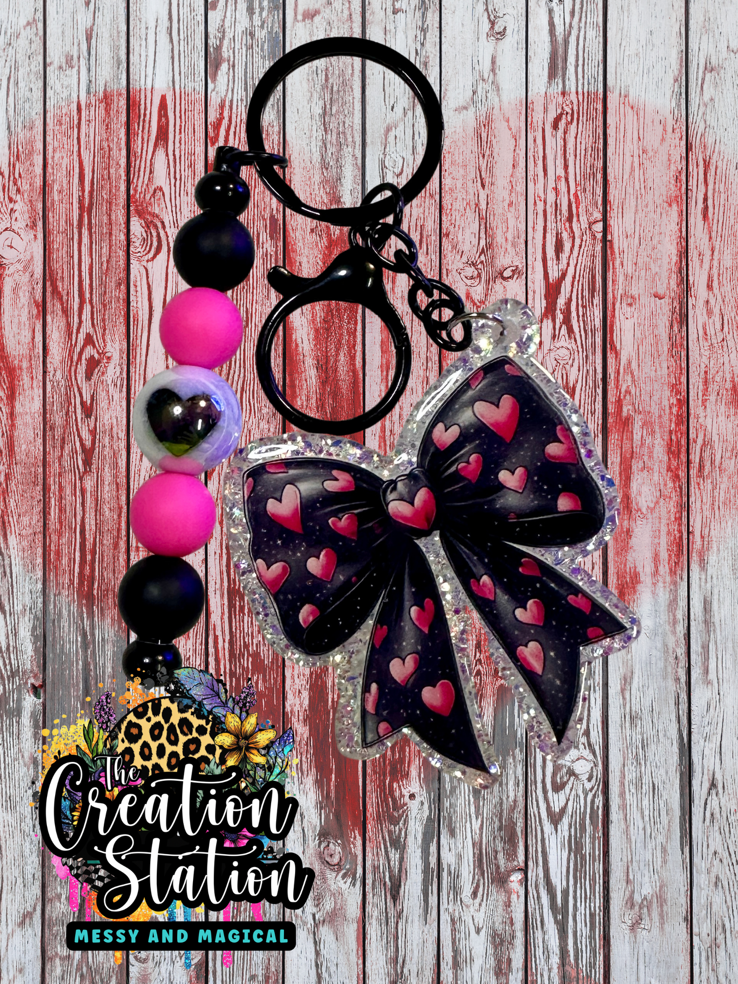 Black Bow Pink Hearts