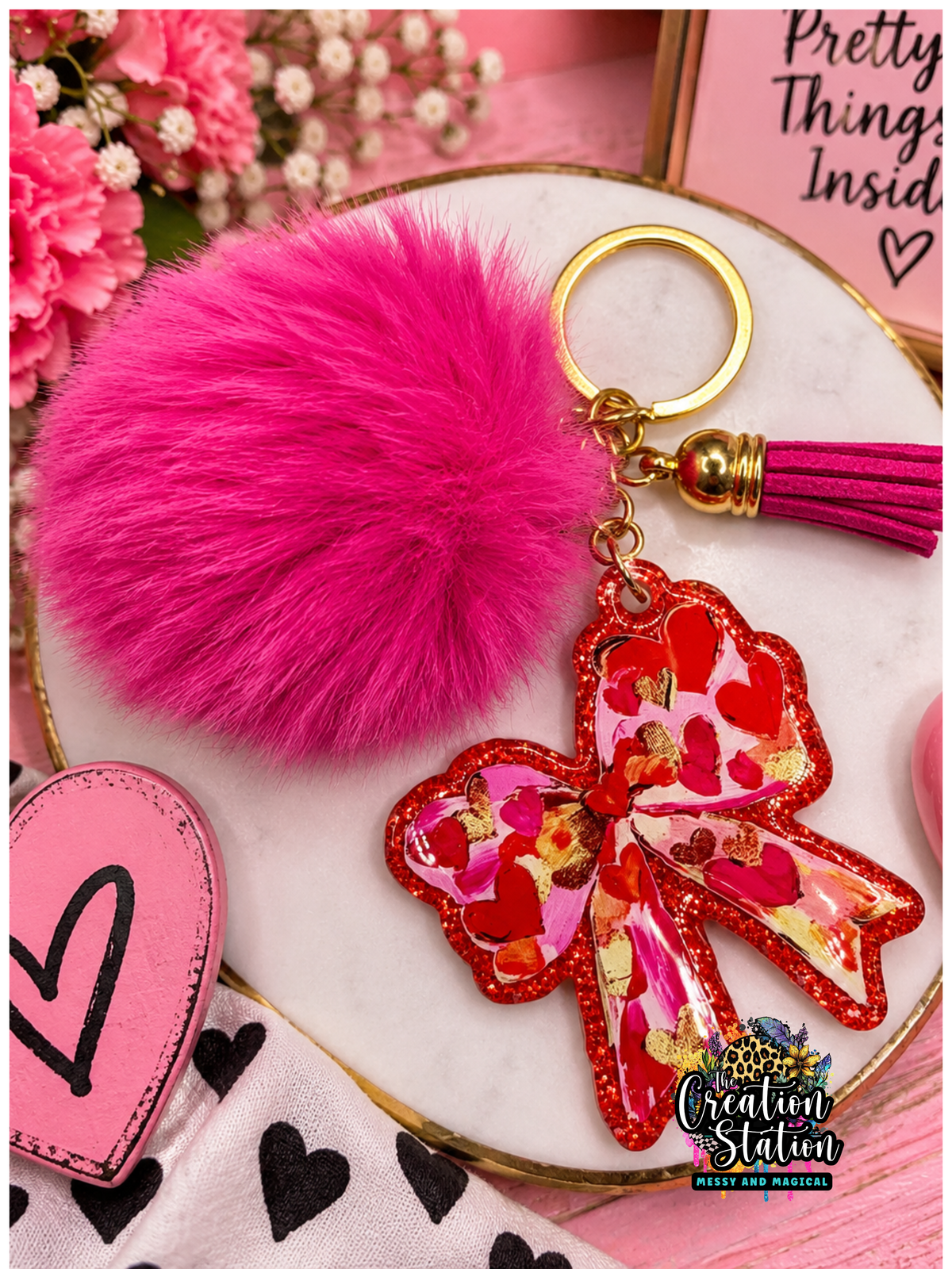Red & Pink Bow with Hearts
