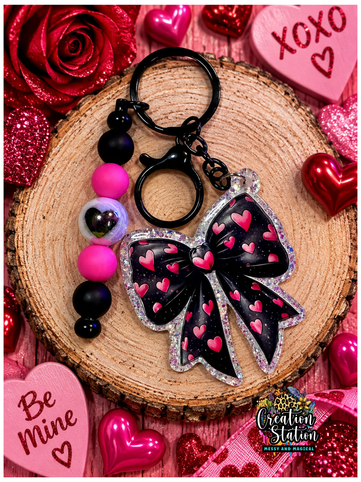 Black Bow Pink Hearts
