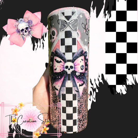 Pink & Black Spooky Skeleton/Bow